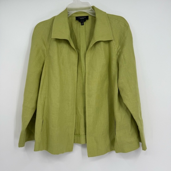 Talbots Jacket Womens Size M Pure Irish Linen Blazer Open Front Green Pockets - Picture 9 of 9